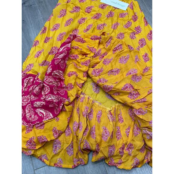 Cool Change Womens Yellow Red Paisley Elastic Waist Ruffle Hem Midi Skirt Size S - Picture 3 of 8